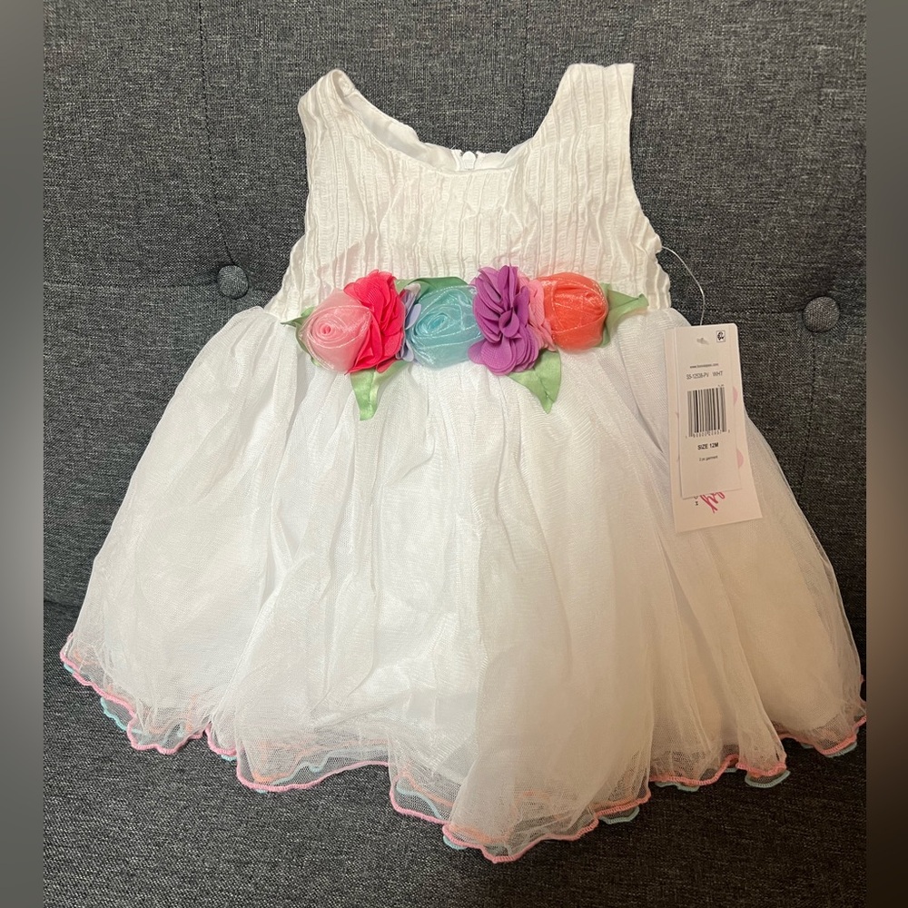 Bonnie Jean white Sleeveless Floral-Appliqued Fit & Flare Dress; 12 months